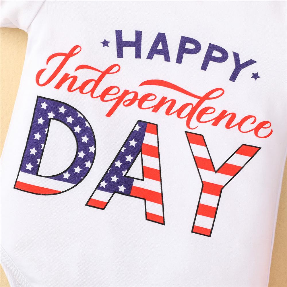 Baby Unisex Independence Day Letter Printed Short Sleeve Romper & Pants & Hat wholesale baby clothing