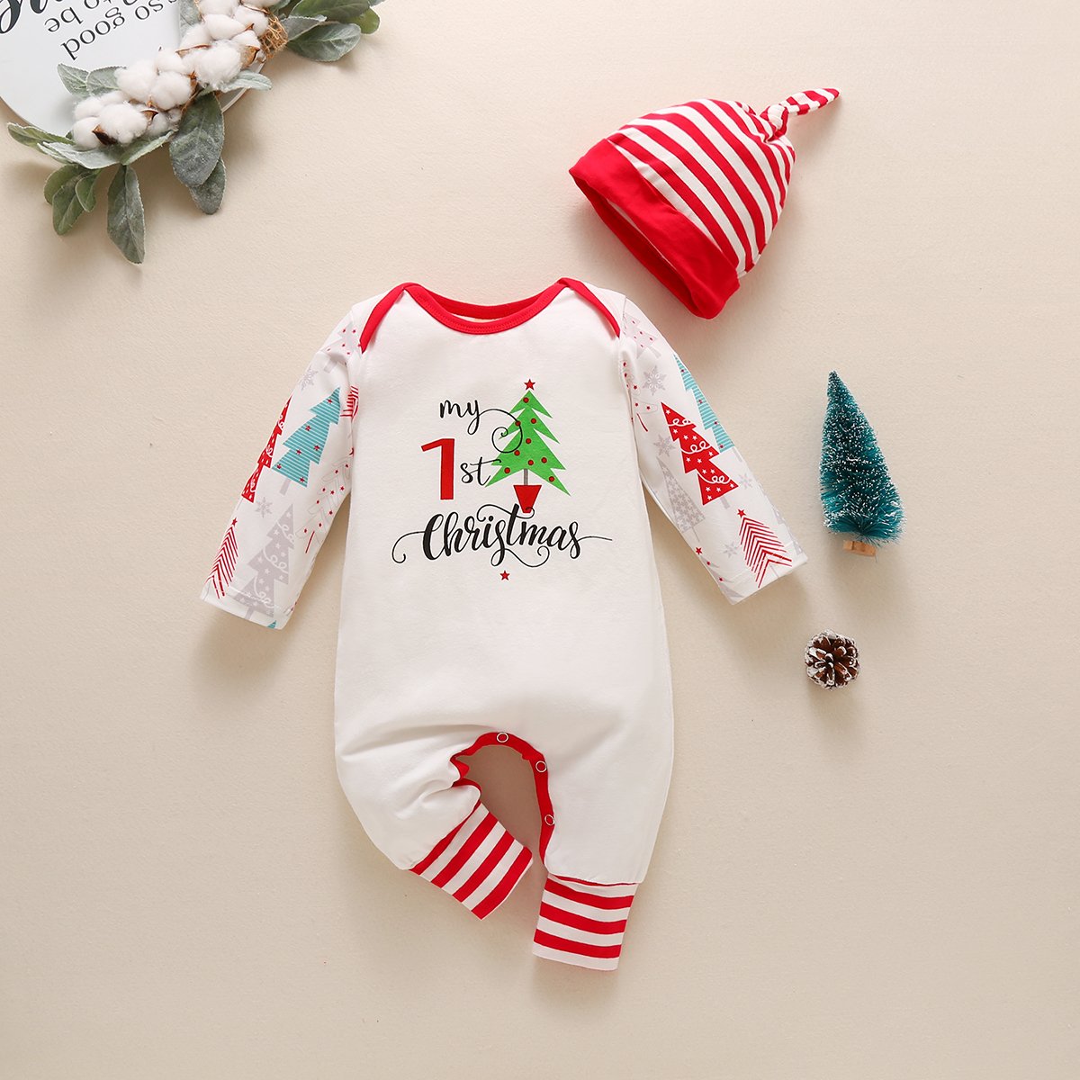 Christmas tree long-sleeved one-piece and hat wholesale