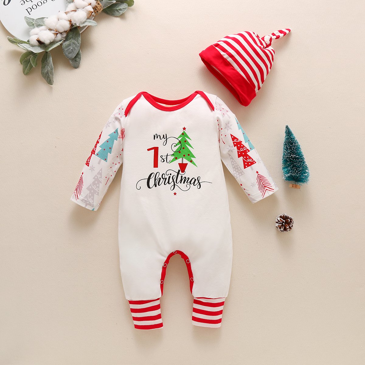 Christmas tree long-sleeved one-piece and hat wholesale