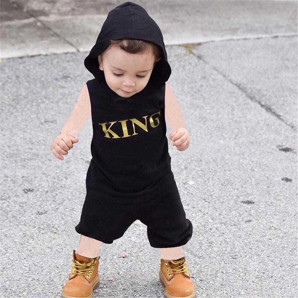 Baby Boys King Printed Sleeveless Hooded Top & Shorts Buy Baby Clothes Wholesale