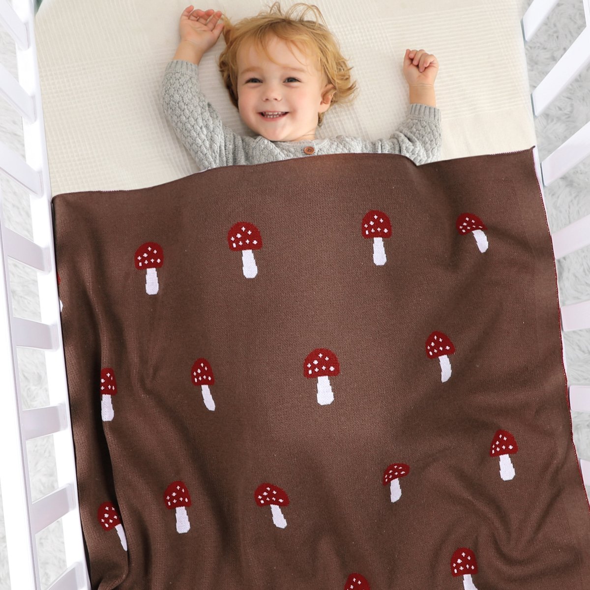 Knitted Cotton Mushroom Jacquard Baby Blanket For Infants Wholesale Baby