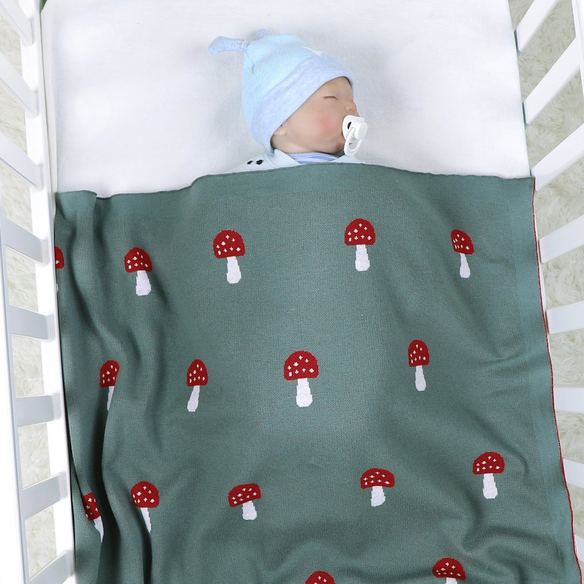 Knitted Cotton Mushroom Jacquard Baby Blanket For Infants Wholesale Baby