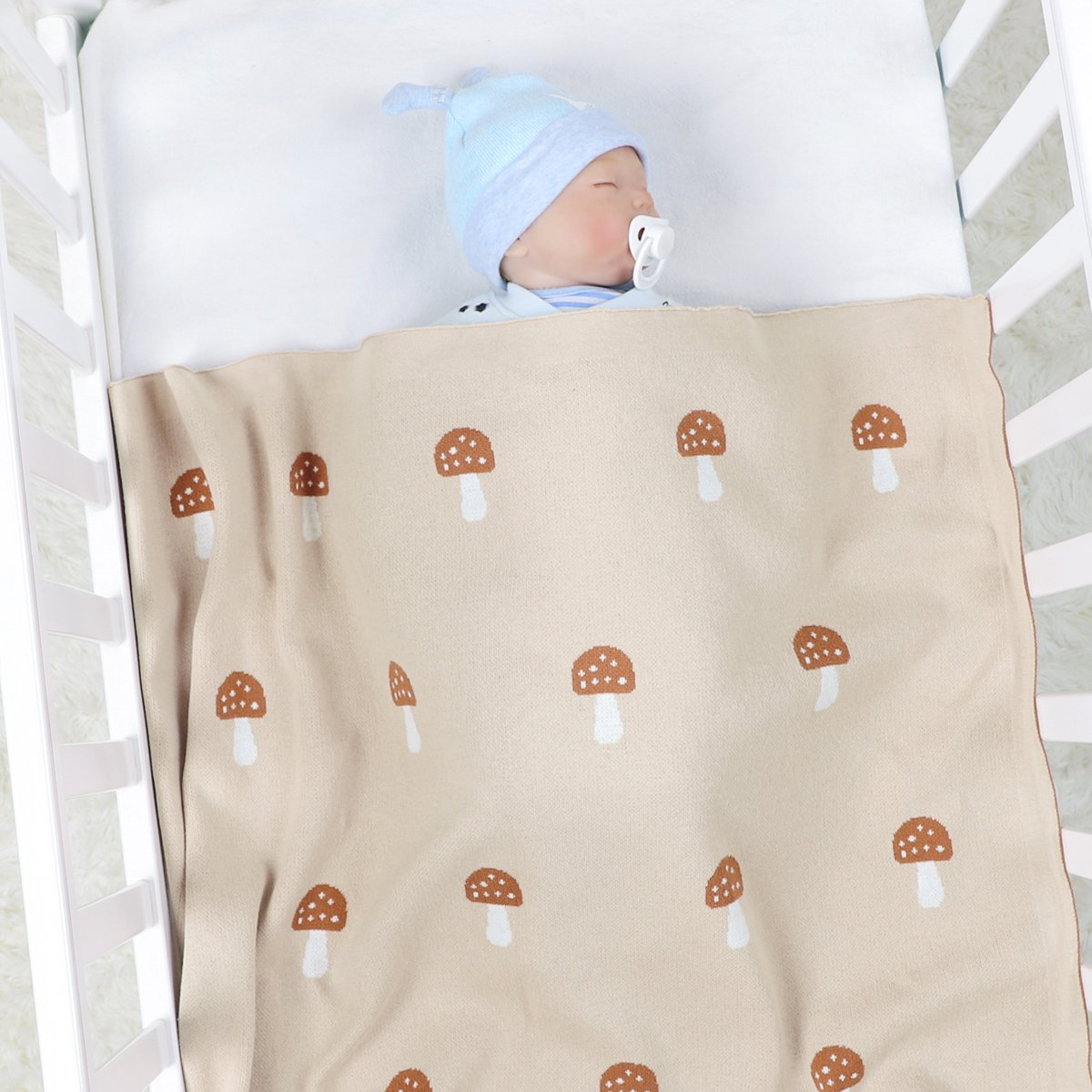 Knitted Cotton Mushroom Jacquard Baby Blanket For Infants Wholesale Baby