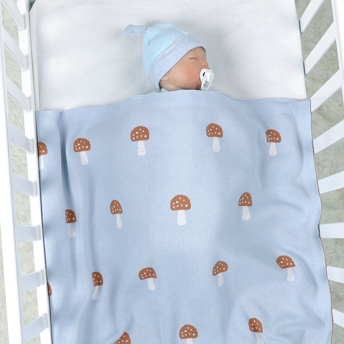 Knitted Cotton Mushroom Jacquard Baby Blanket For Infants Wholesale Baby