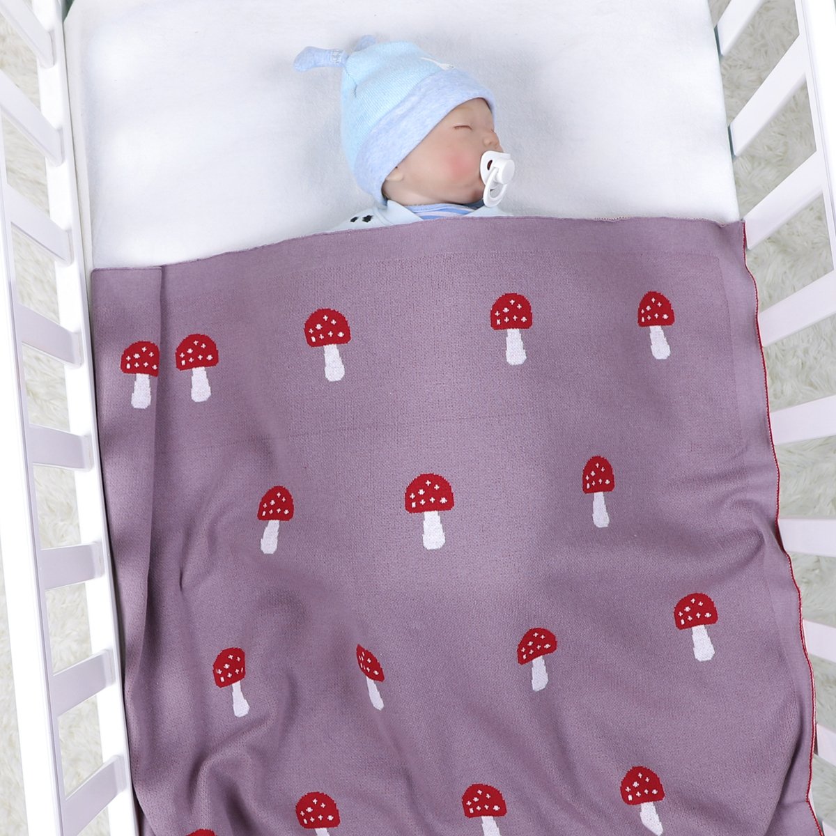 Knitted Cotton Mushroom Jacquard Baby Blanket For Infants Wholesale Baby