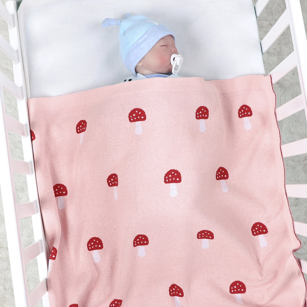 Knitted Cotton Mushroom Jacquard Baby Blanket For Infants Wholesale Baby