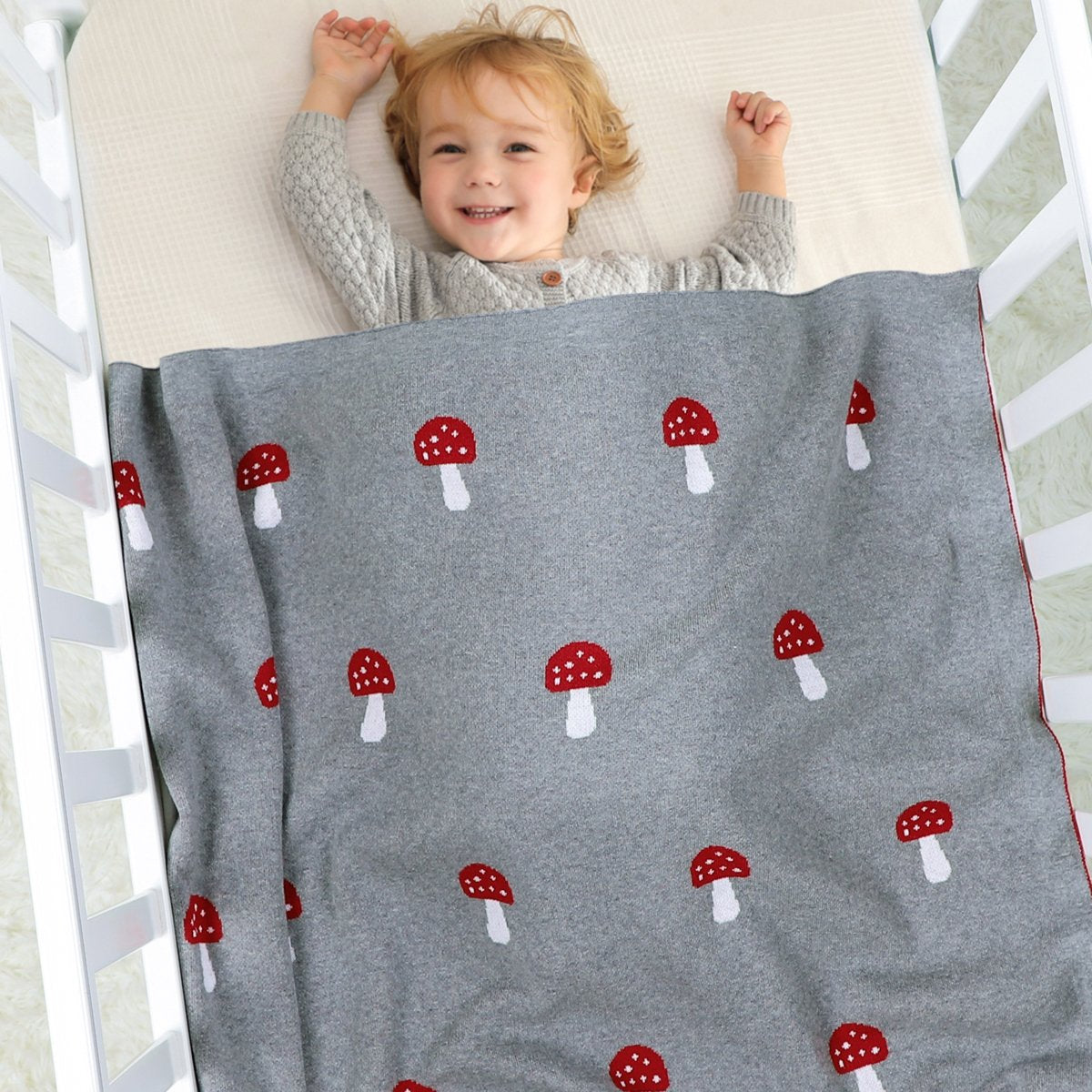 Knitted Cotton Mushroom Jacquard Baby Blanket For Infants Wholesale Baby