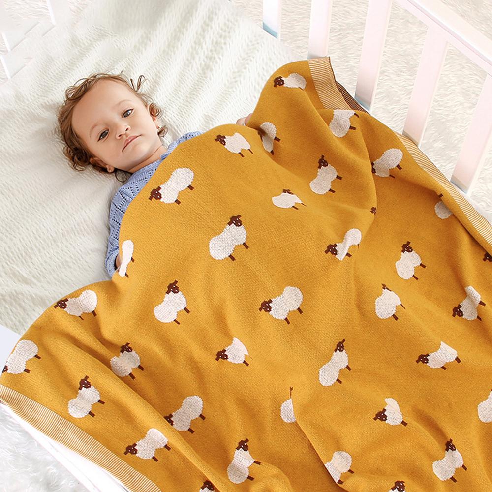 Baby Knitted Lamb Printed Cotton Baby Blankets Wholesale