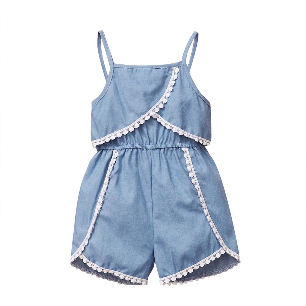 Girls Lace Blue Sling Jumpsuit wholesale kids boutique clothing