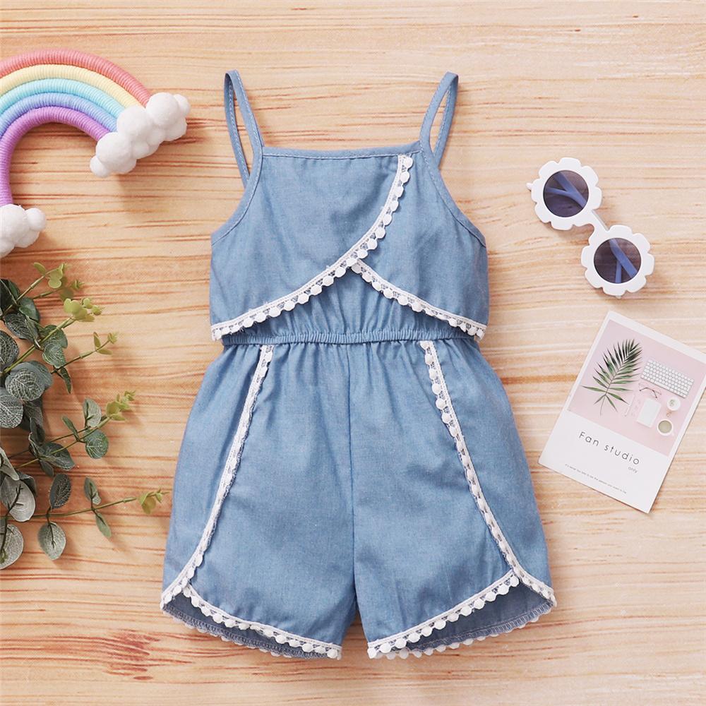 Girls Lace Blue Sling Jumpsuit wholesale kids boutique clothing