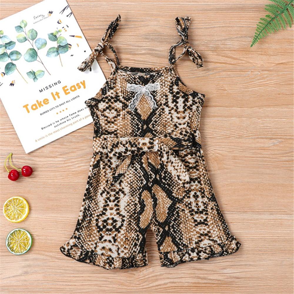 Girls Lace Bow Leopard Printed Suspender Jumpsuit Wholesale Baby Girl Boutique Clothing