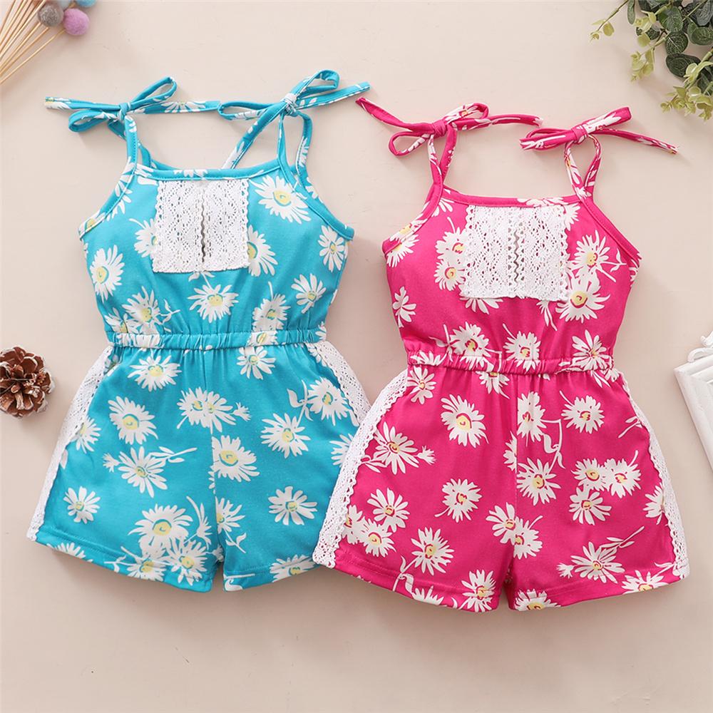 Girls Lace Flower Printed Suspender Jumpsuit Baby Girl Boutique Clothing Wholesale