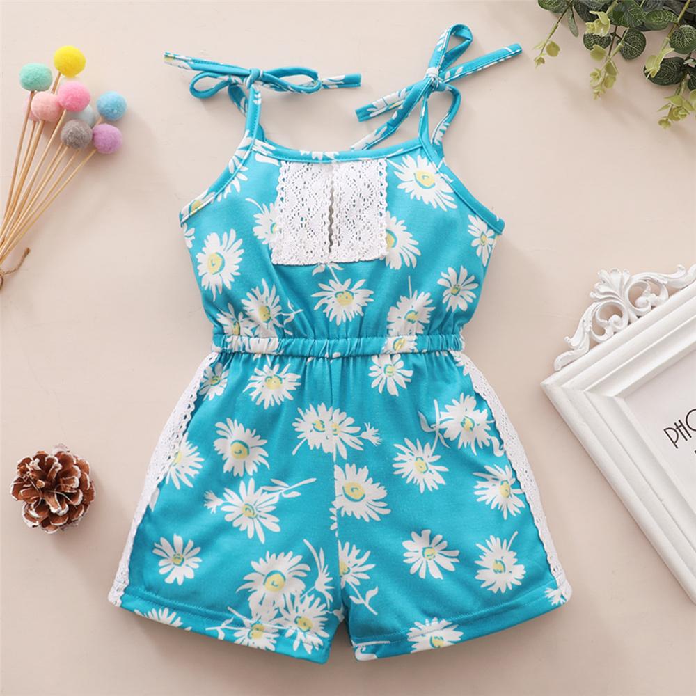 Girls Lace Flower Printed Suspender Jumpsuit Baby Girl Boutique Clothing Wholesale