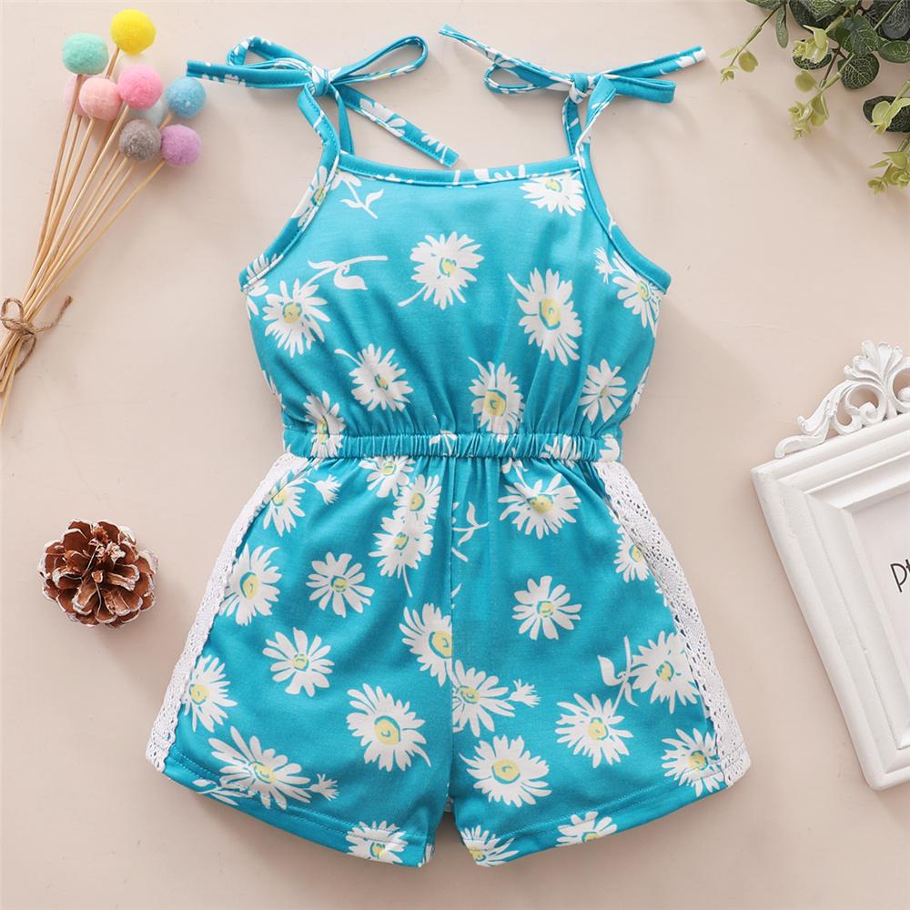 Girls Lace Flower Printed Suspender Jumpsuit Baby Girl Boutique Clothing Wholesale