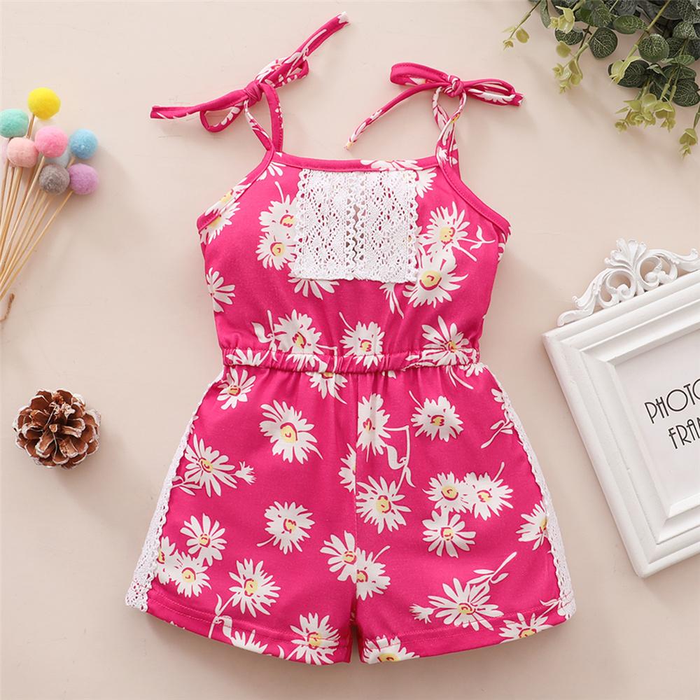 Girls Lace Flower Printed Suspender Jumpsuit Baby Girl Boutique Clothing Wholesale