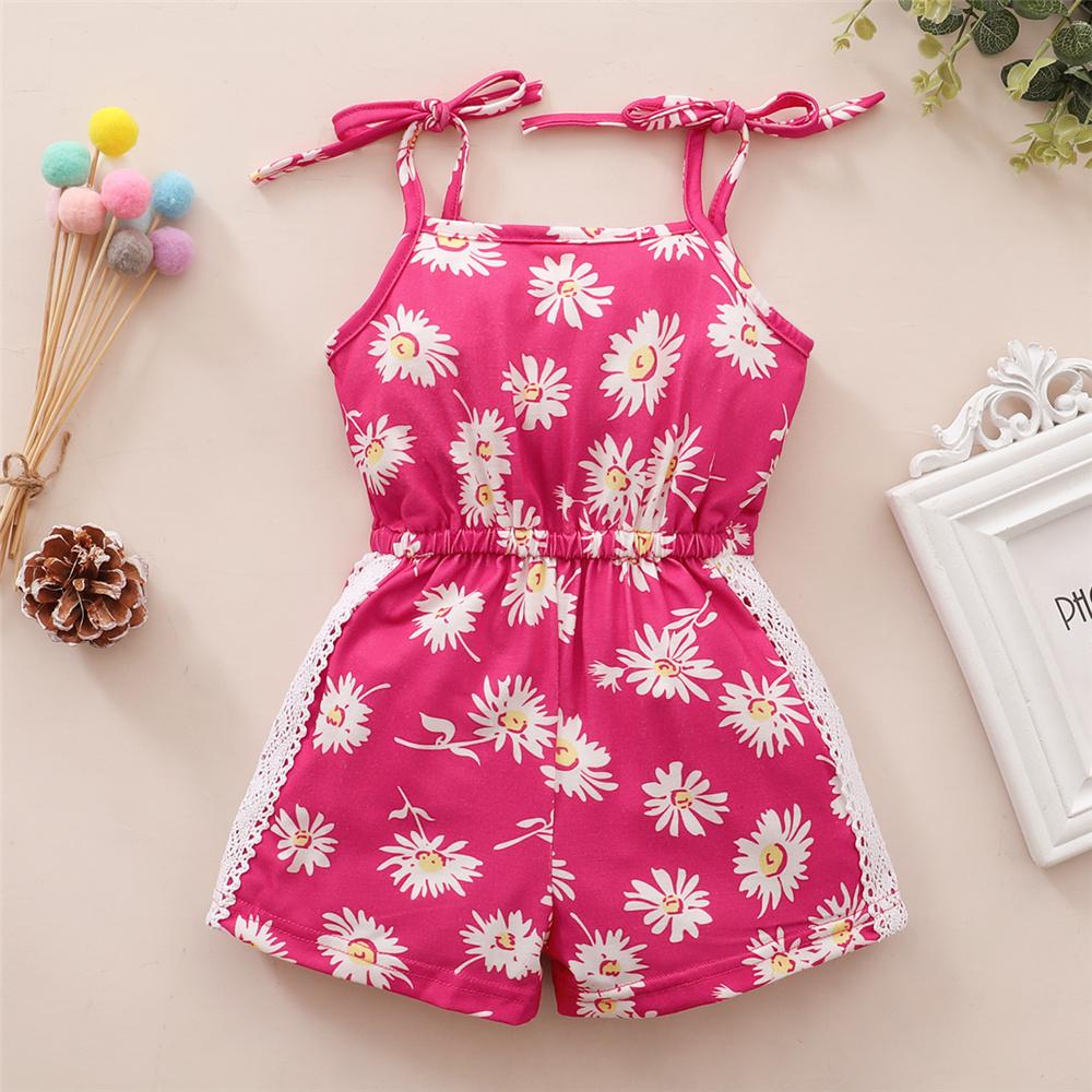 Girls Lace Flower Printed Suspender Jumpsuit Baby Girl Boutique Clothing Wholesale