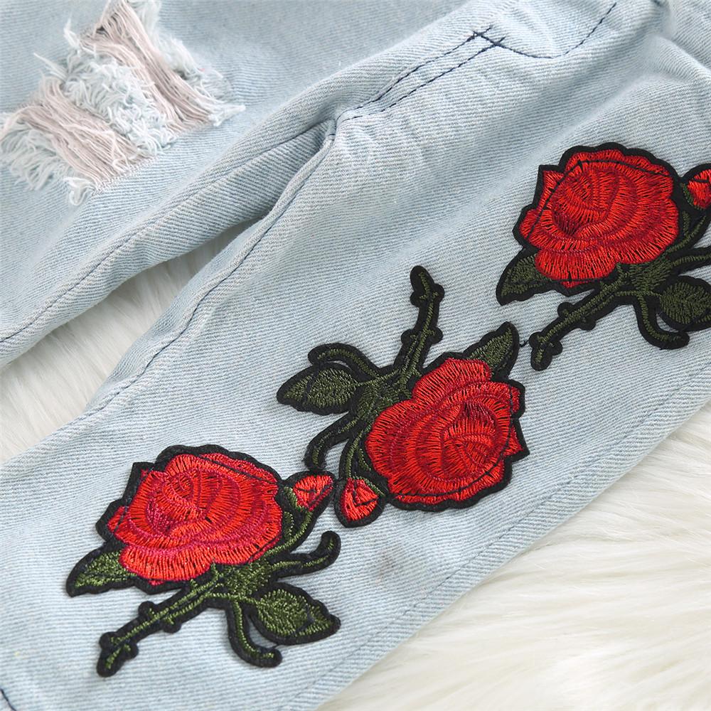 Girls Lace Long Sleeve Tops & Ripped Rose Embroidered Jeans