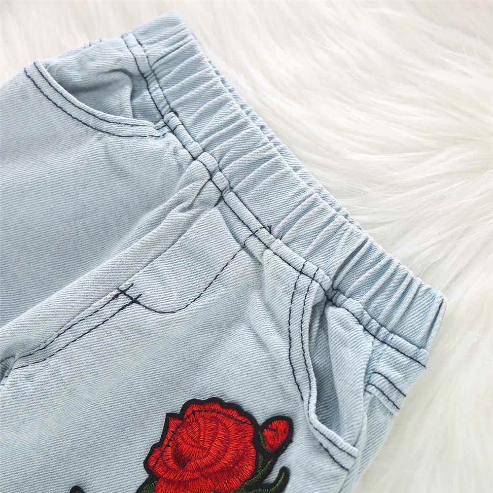 Girls Lace Long Sleeve Tops & Ripped Rose Embroidered Jeans