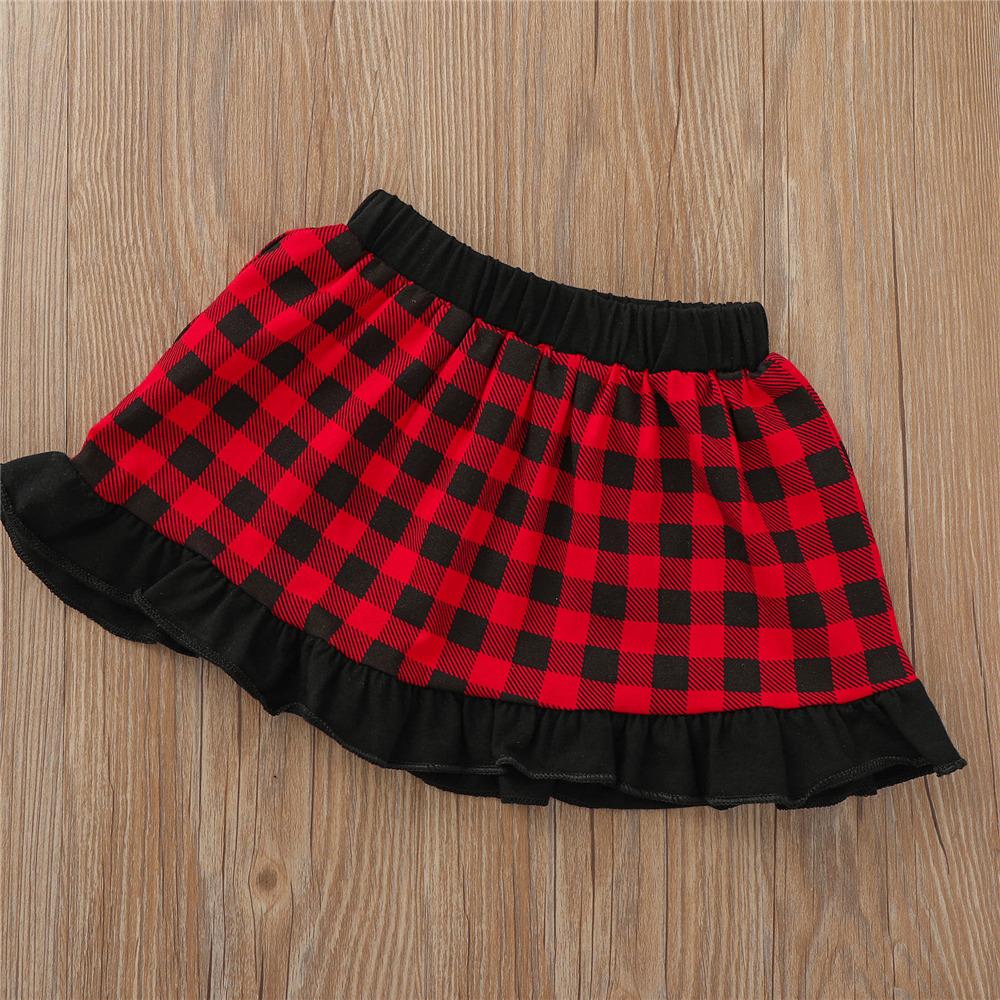 Girls Lace Plaid Heart Printed Short Sleeve Top & Skirt & Headband kids clothing vendors