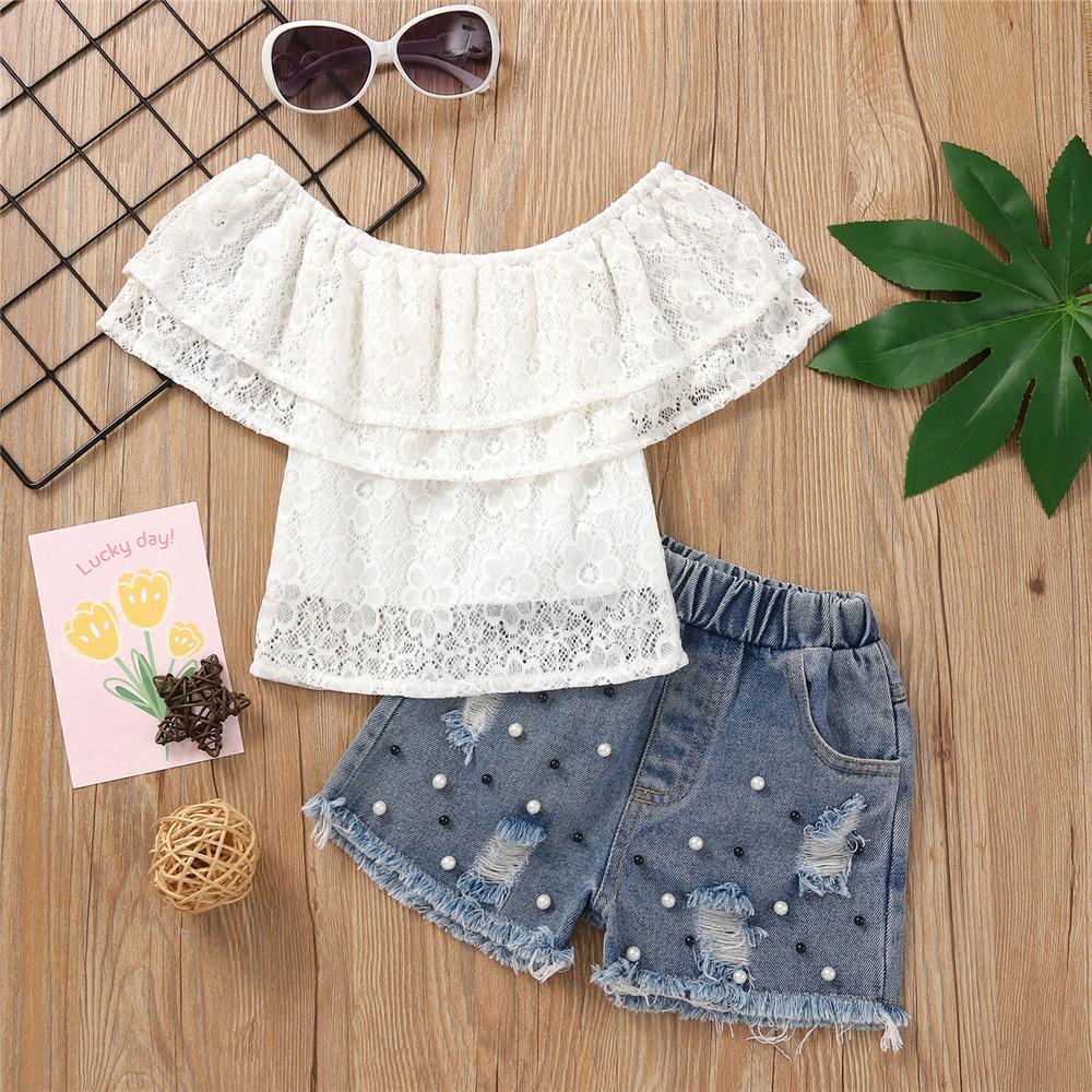 Girls Lace Sleeveless Top & Denim Shorts wholesale kids clothing