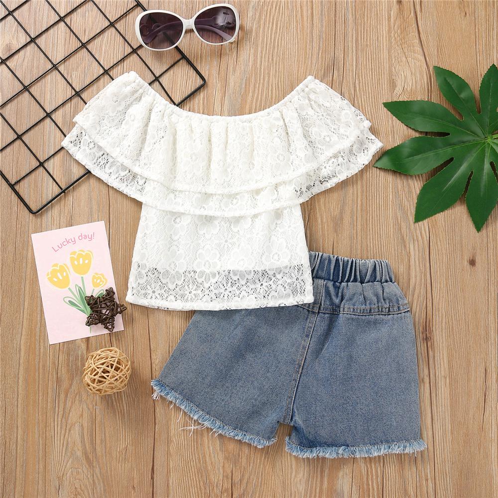 Girls Lace Sleeveless Top & Denim Shorts wholesale kids clothing