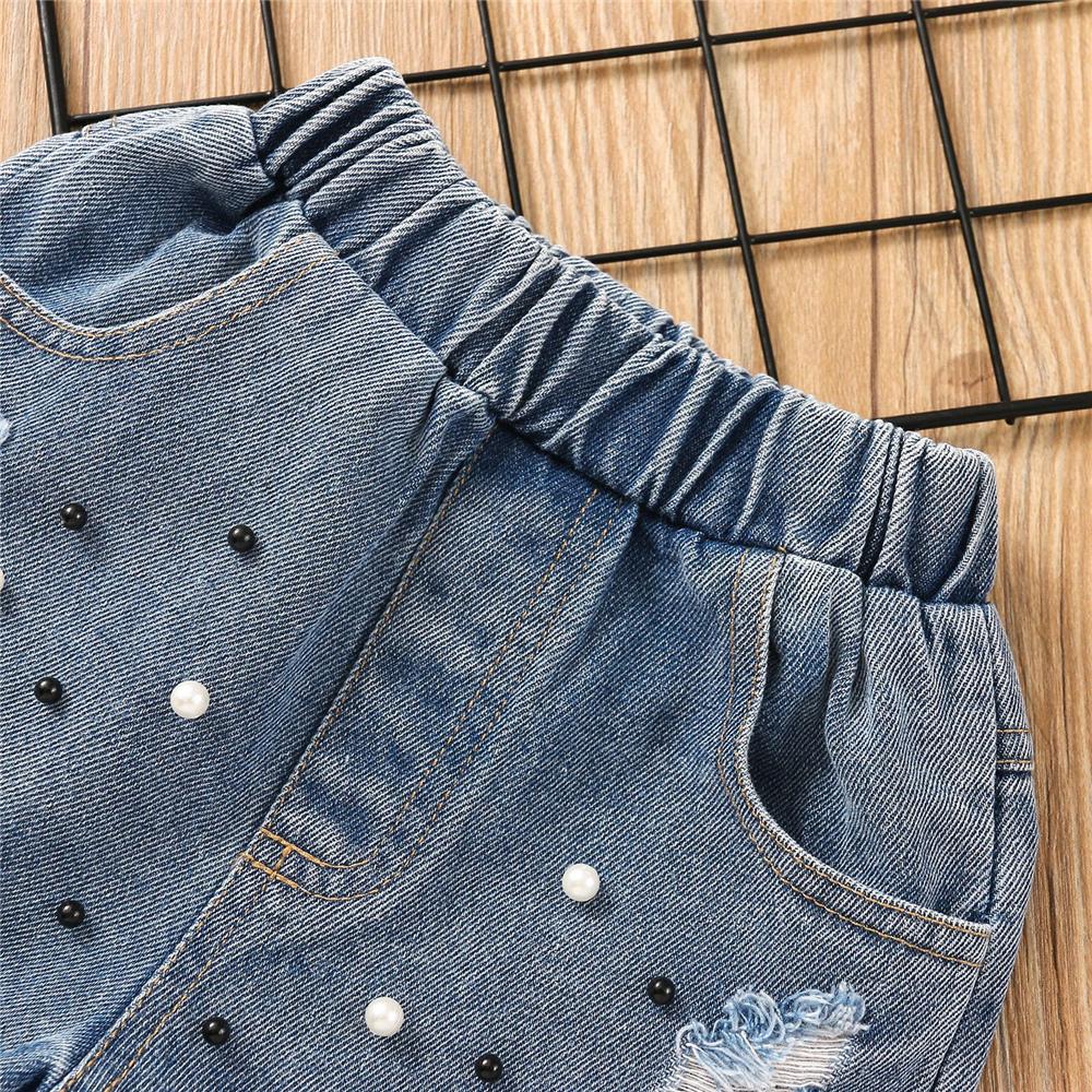 Girls Lace Sleeveless Top & Denim Shorts wholesale kids clothing