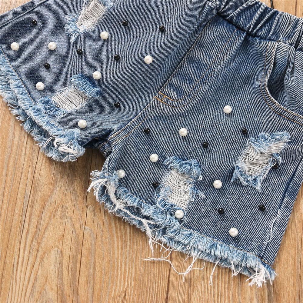 Girls Lace Sleeveless Top & Denim Shorts wholesale kids clothing