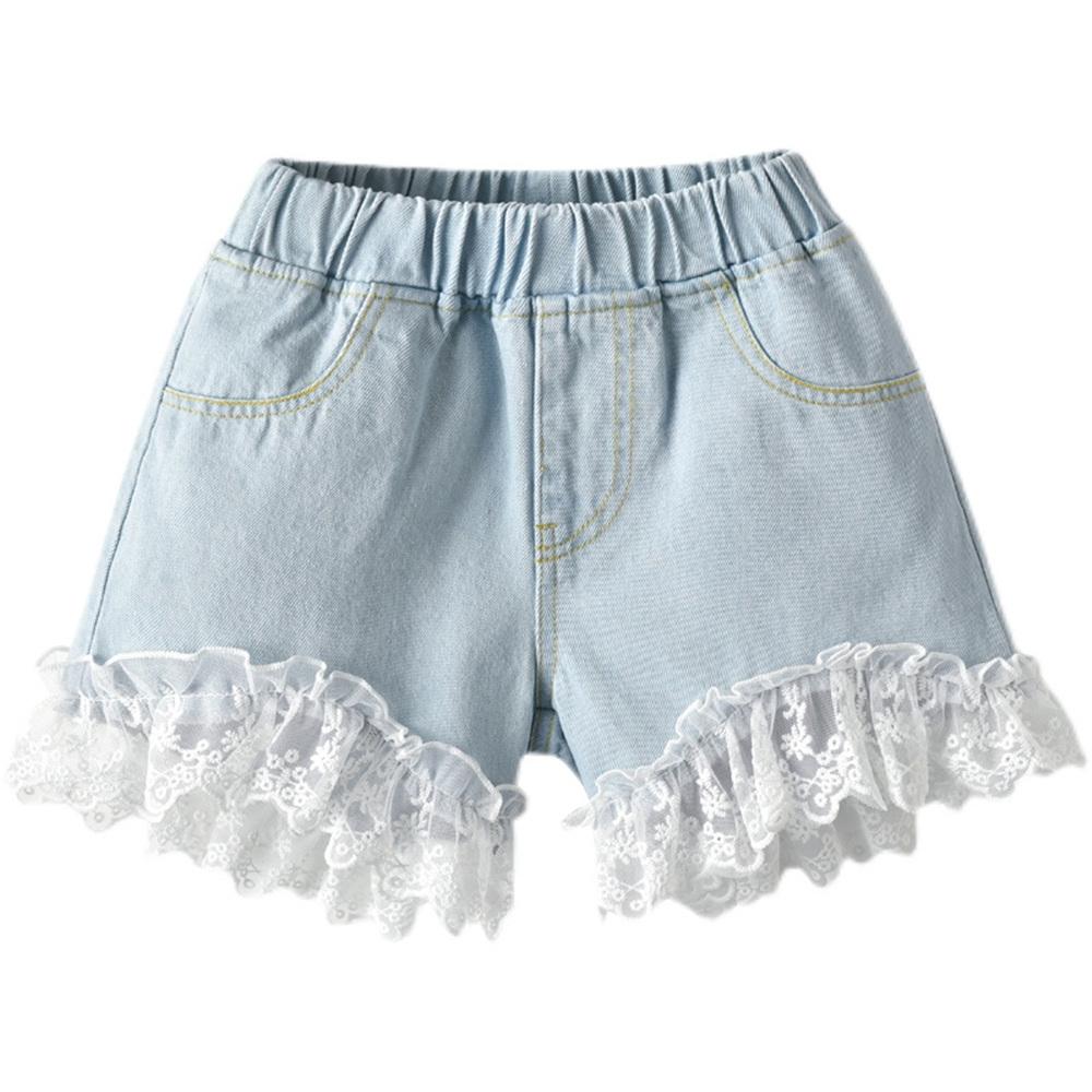 Girls Lace Splicing Denim Shorts quality children's clothing wholesale