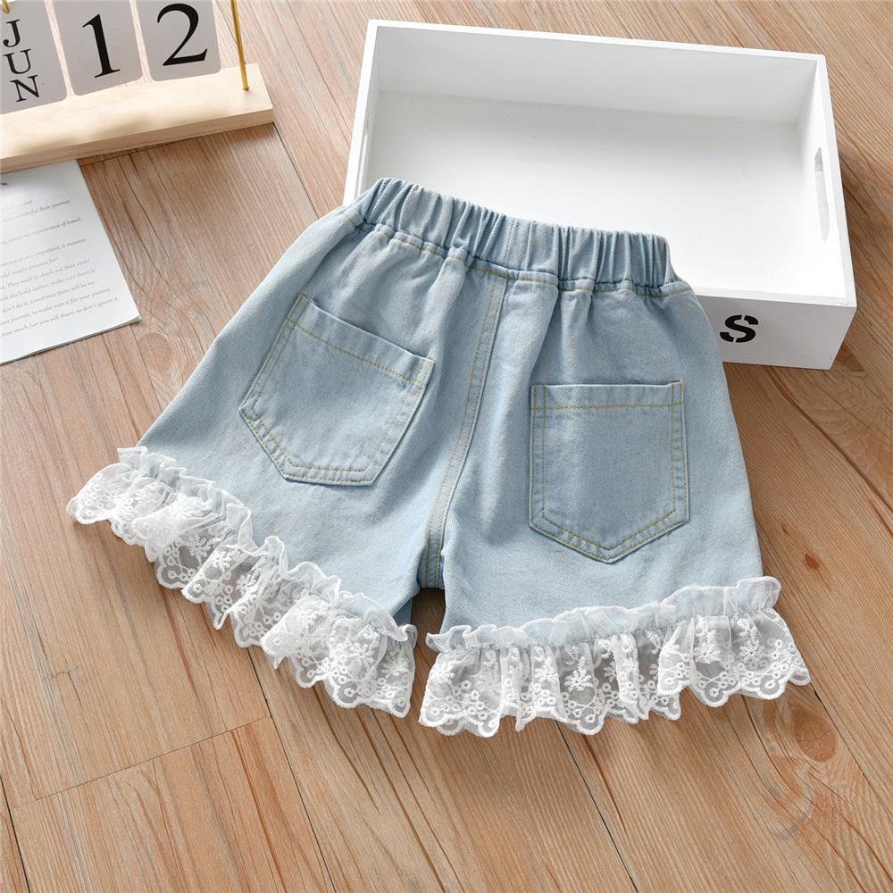 Girls Lace Splicing Denim Shorts quality children's clothing wholesale