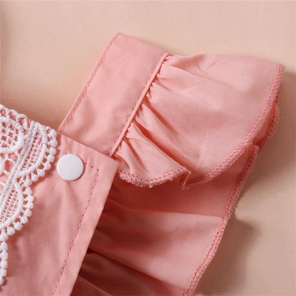 Baby Girls Lace Splicing Flutter Sleeve Lovely Romper baby wholesale