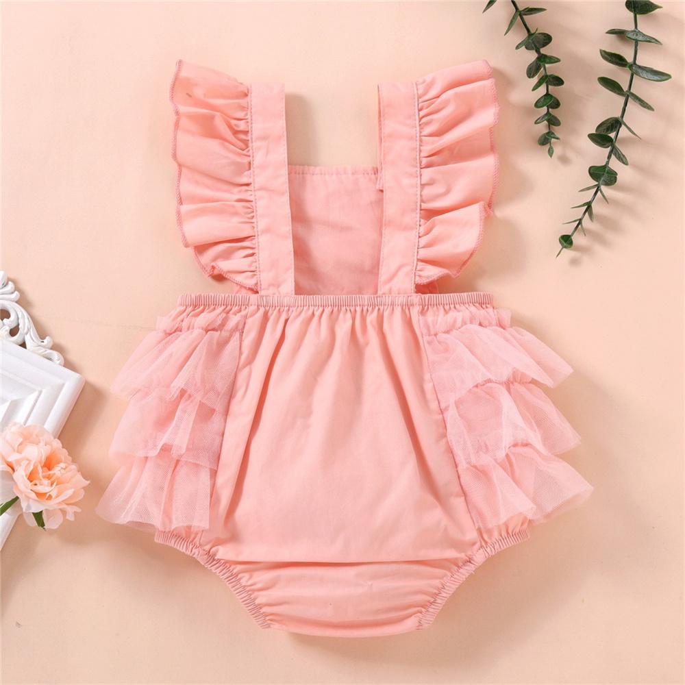 Baby Girls Lace Splicing Flutter Sleeve Lovely Romper baby wholesale