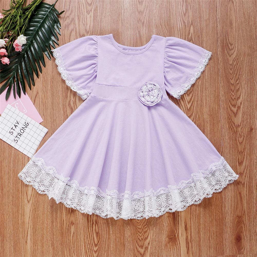 Girls Lace Splicing Short Sleeve Princess Dress Wholesale Childrens Dresses