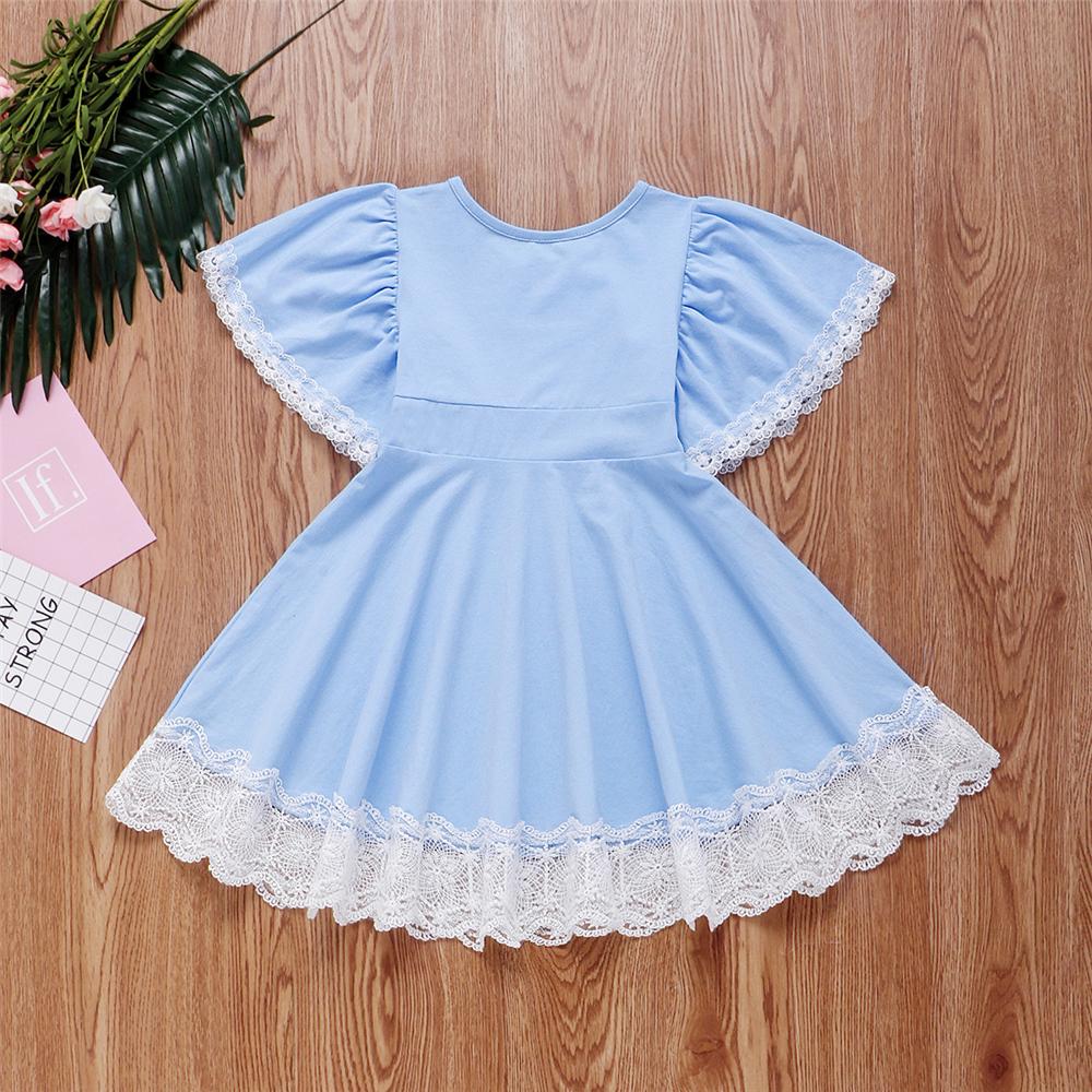 Girls Lace Splicing Short Sleeve Princess Dress Wholesale Childrens Dresses