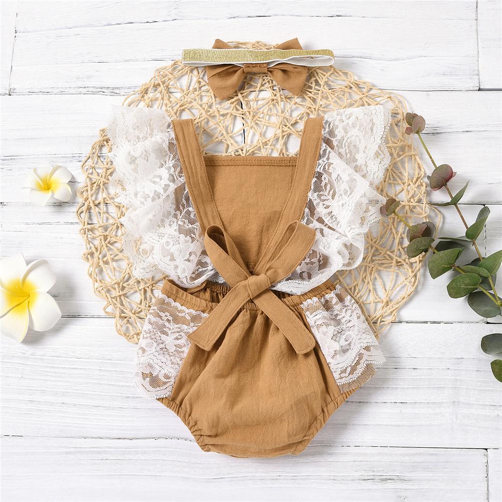 Baby Girls Lace Splicing Sleeveless Romper & Headband Baby Clothes Cheap Wholesale