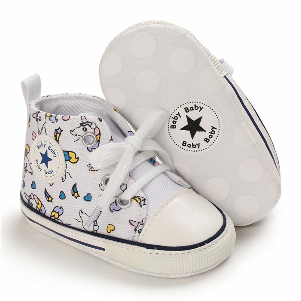 MommBaby Baby Unisex Lace Up Canvas Cartoon Printed Casual Sneakers Kids Shoes Wholesale Suppliers