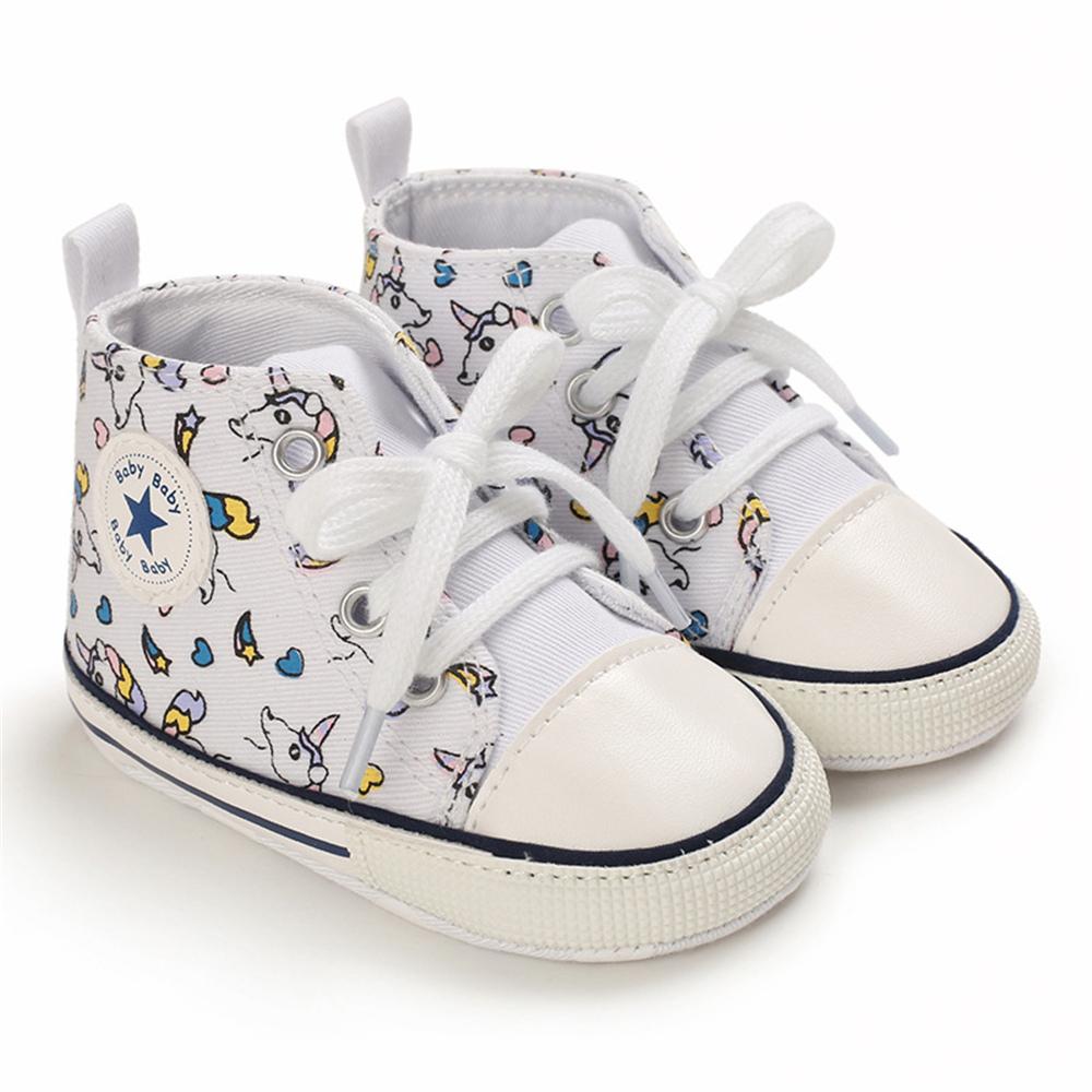 MommBaby Baby Unisex Lace Up Canvas Cartoon Printed Casual Sneakers Kids Shoes Wholesale Suppliers