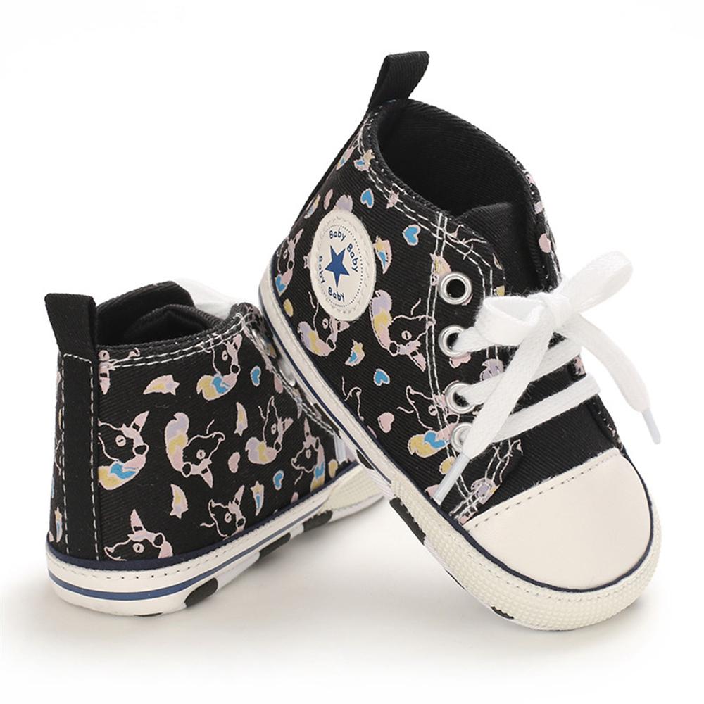 MommBaby Baby Unisex Lace Up Canvas Cartoon Printed Casual Sneakers Kids Shoes Wholesale Suppliers