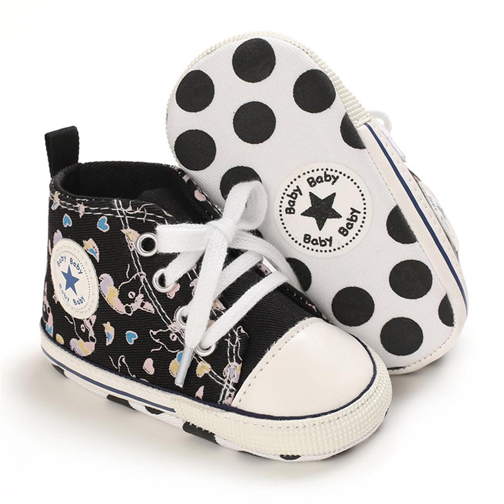 MommBaby Baby Unisex Lace Up Canvas Cartoon Printed Casual Sneakers Kids Shoes Wholesale Suppliers