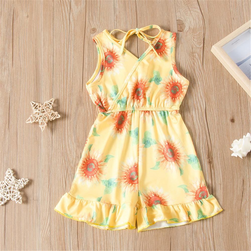 Girls Lace Up Floral Printed Sleeveless Jumpsuit Bulk Childrens Clothes
