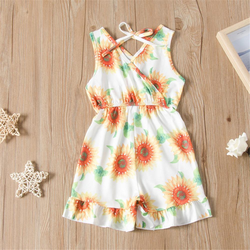 Girls Lace Up Floral Printed Sleeveless Jumpsuit Bulk Childrens Clothes