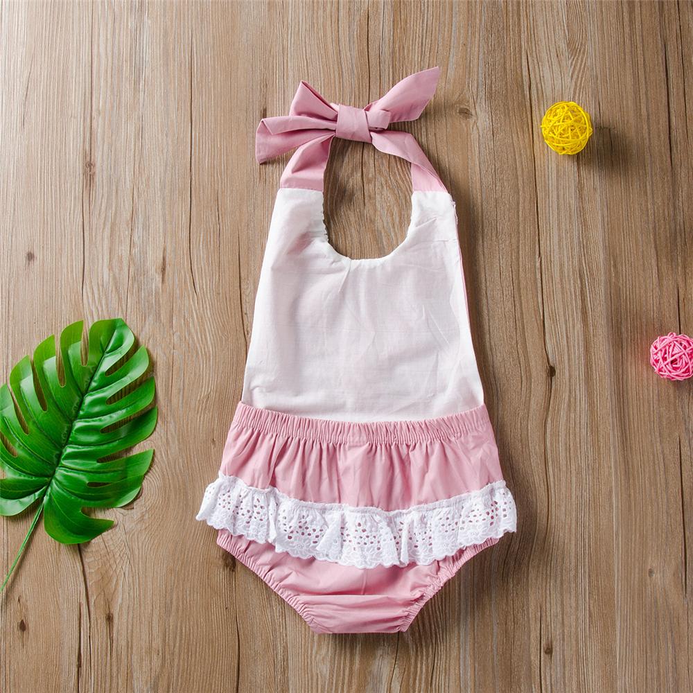 Baby Girls Lace Up Lace Splicing Romper Wholesale Baby Clothing Distributors