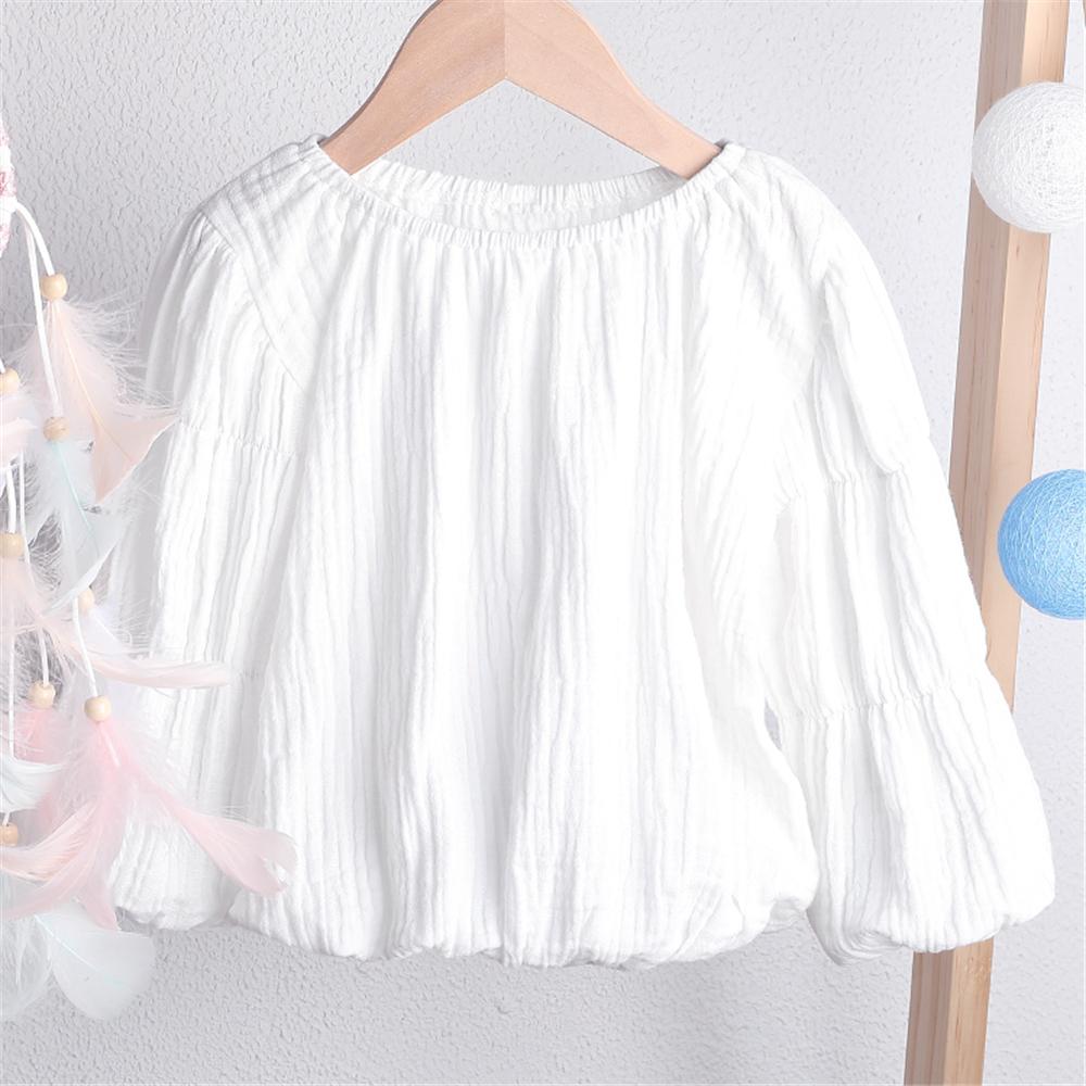 Girls Lantern Bubble Sleeve Cotton linen Tops Wholesale Girl Clothing