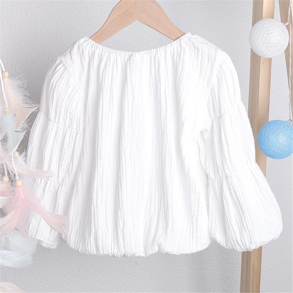 Girls Lantern Bubble Sleeve Cotton linen Tops Wholesale Girl Clothing