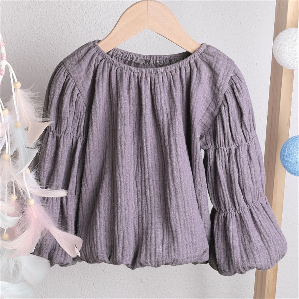 Girls Lantern Bubble Sleeve Cotton linen Tops Wholesale Girl Clothing