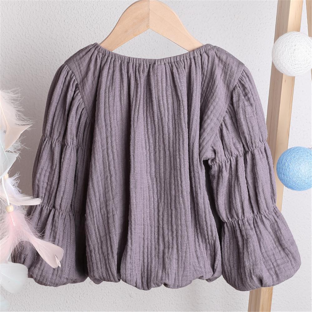 Girls Lantern Bubble Sleeve Cotton linen Tops Wholesale Girl Clothing