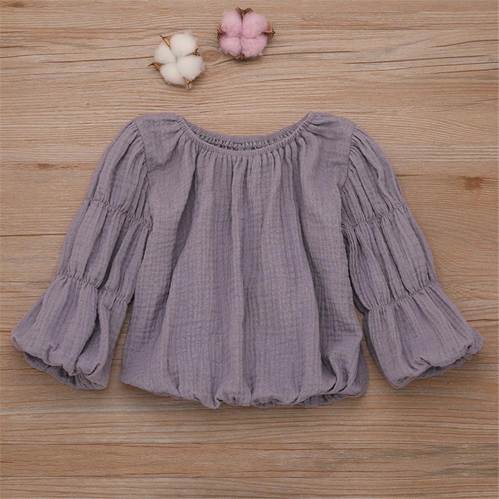 Girls Lantern Bubble Sleeve Cotton linen Tops Wholesale Girl Clothing