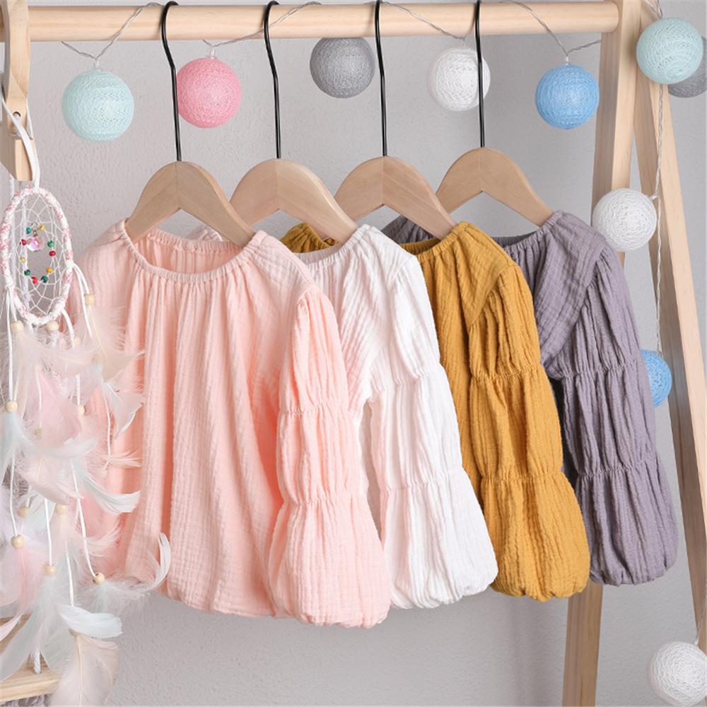 Girls Lantern Bubble Sleeve Cotton linen Tops Wholesale Girl Clothing