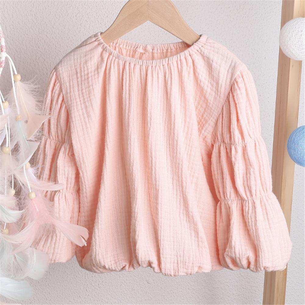 Girls Lantern Bubble Sleeve Cotton linen Tops Wholesale Girl Clothing