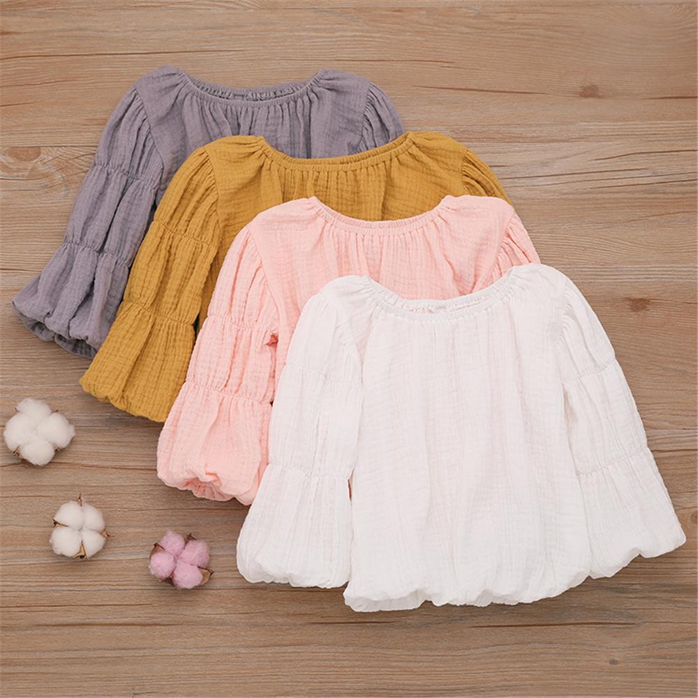 Girls Lantern Bubble Sleeve Cotton linen Tops Wholesale Girl Clothing