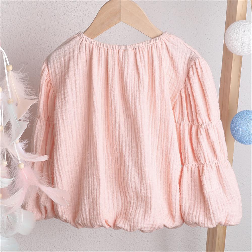 Girls Lantern Bubble Sleeve Cotton linen Tops Wholesale Girl Clothing